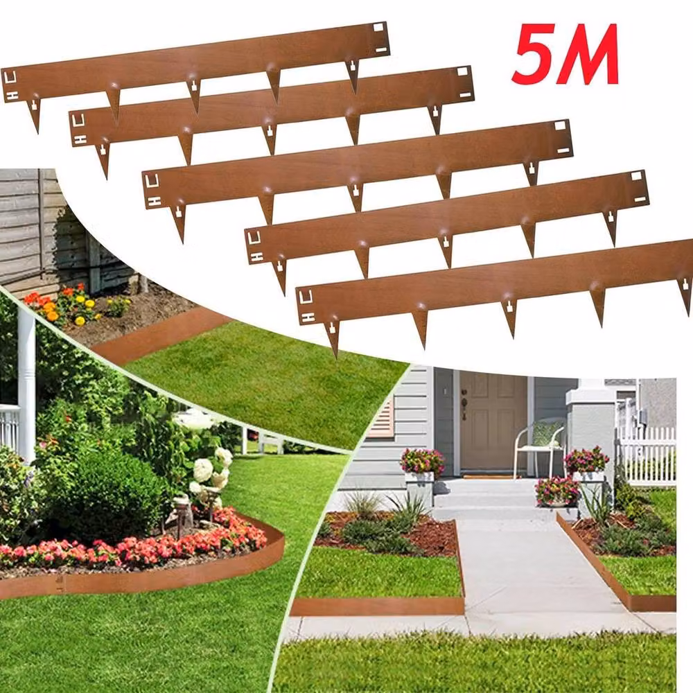 NESTLUNE Corten Steel Metal Garden Edging in Brown, W: 100 cm, H: 15 cm – 5