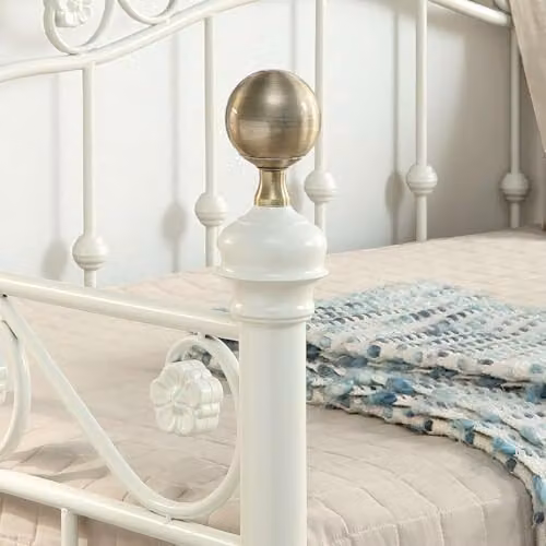 OAT Home Mayfair Single Metal Day Bed Frame in White and Polished Brass with Black Guest Trundle, Victorian French Style – 2