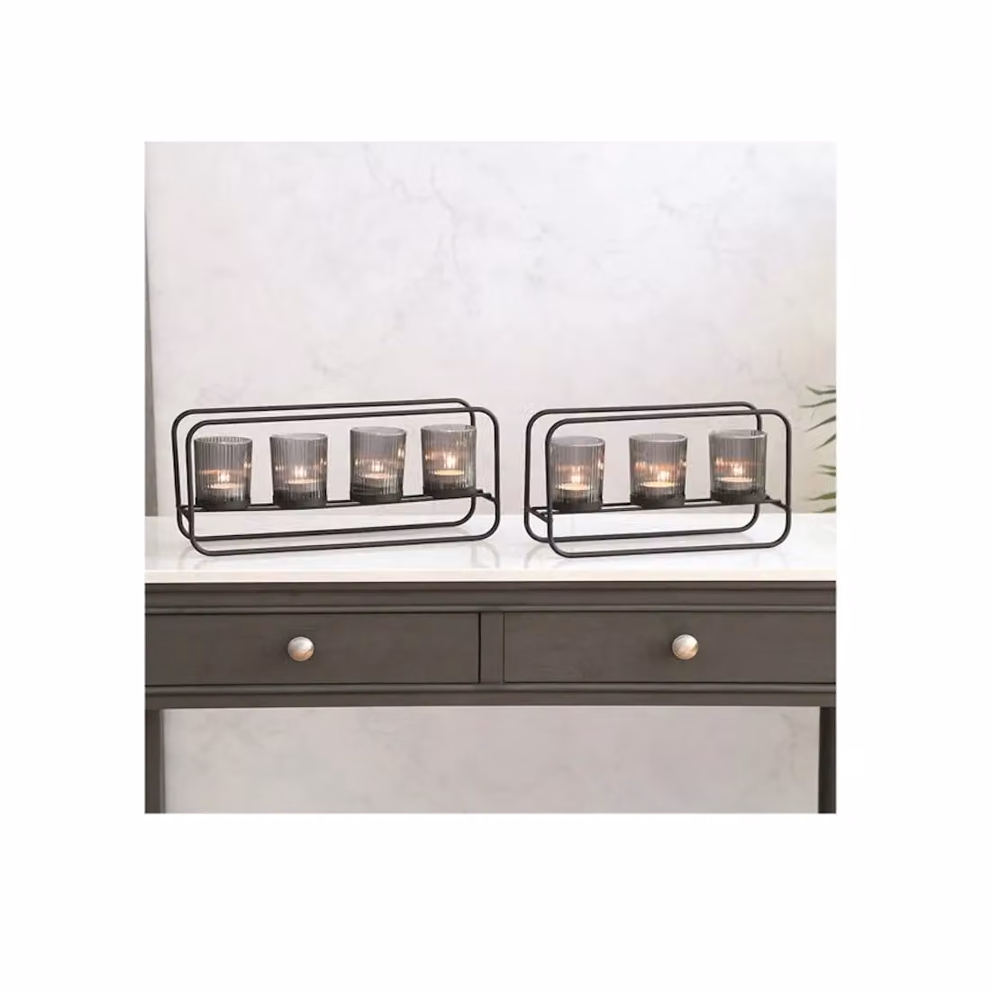 Straits Smoke Grey 4 Tealight Candle Holder in Dark Grey, W: 35 cm, H: 15 cm – 2