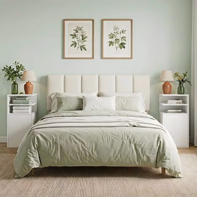 HOMCOM Set of 2 Slim White Bedside Tables with Open Cubbies and Cupboard