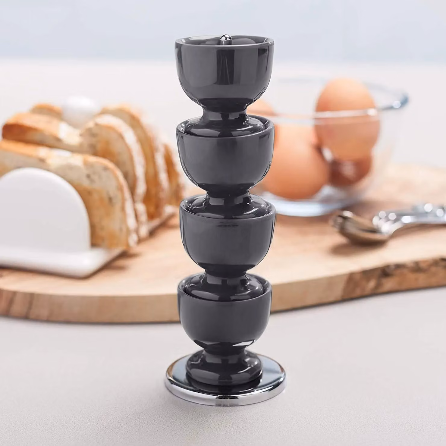 Zeal Stack and Store Egg Cup Set of 4 in Dark Grey with Chrome Stand – 2