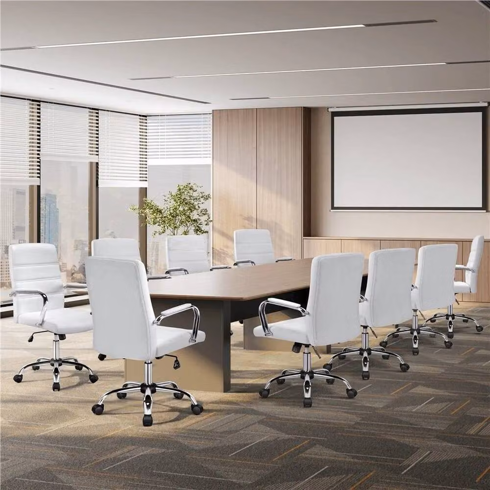 EONLION White PU Leather Modern Swivel Task Chair for Home Office – 3