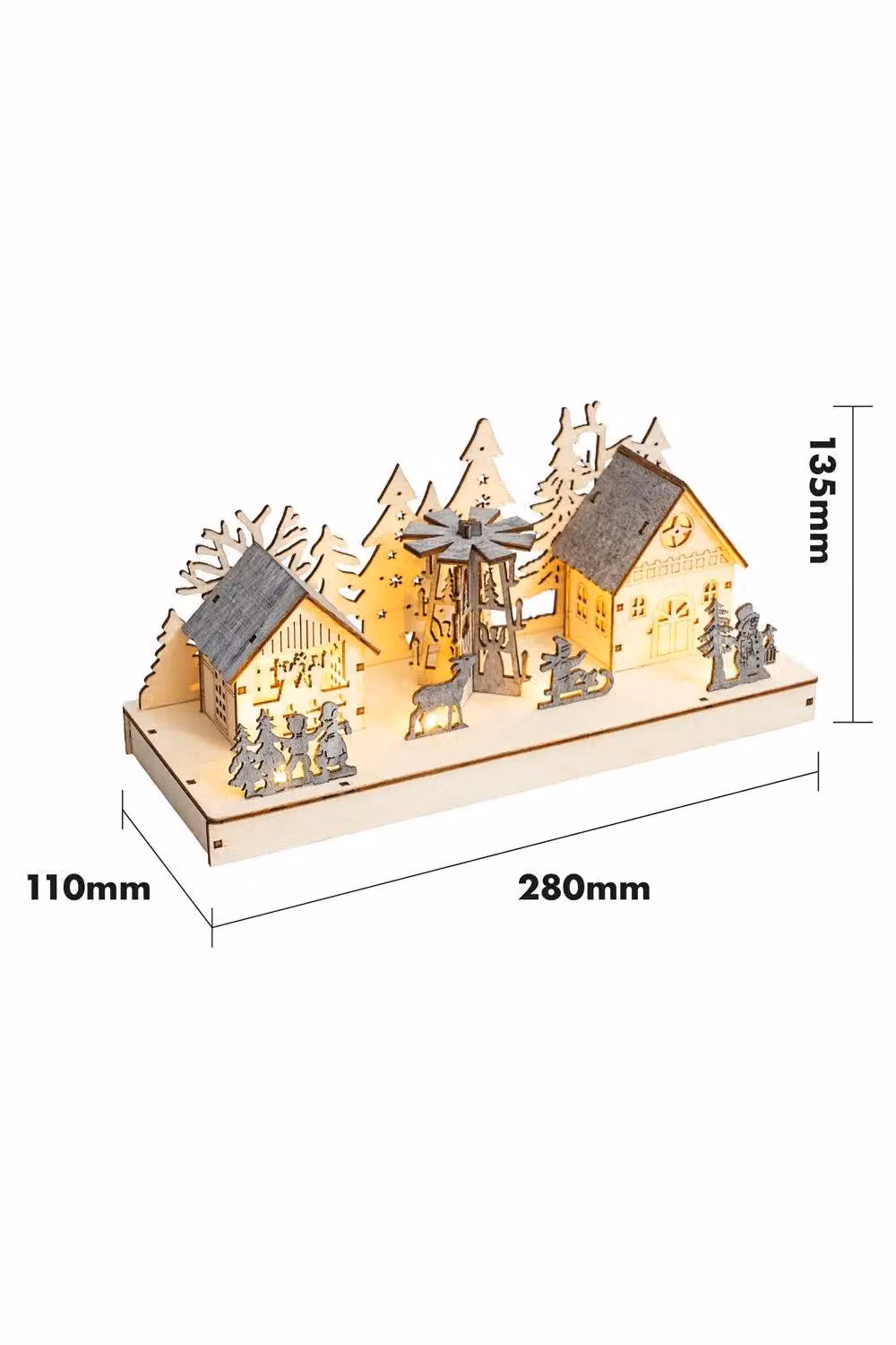 Netagon Battery Powered Wooden Light Up Festive Christmas Scene in Light Beige – 5