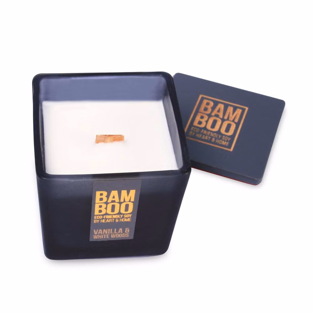 Heart & Home Bamboo Range Large Vanilla & White Woods Soy Wax Candle in Grey and White – 4