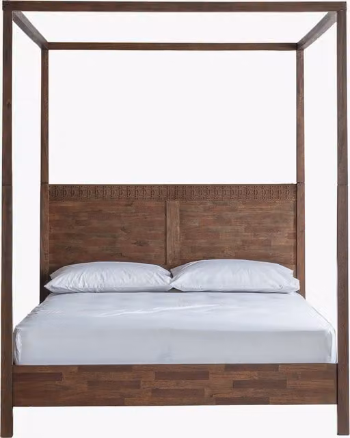 Perch & Parrow Sadie Super King Size Four Poster Bed in Brown Natural Solid Wood, W/D/H: 180 x 200 cm