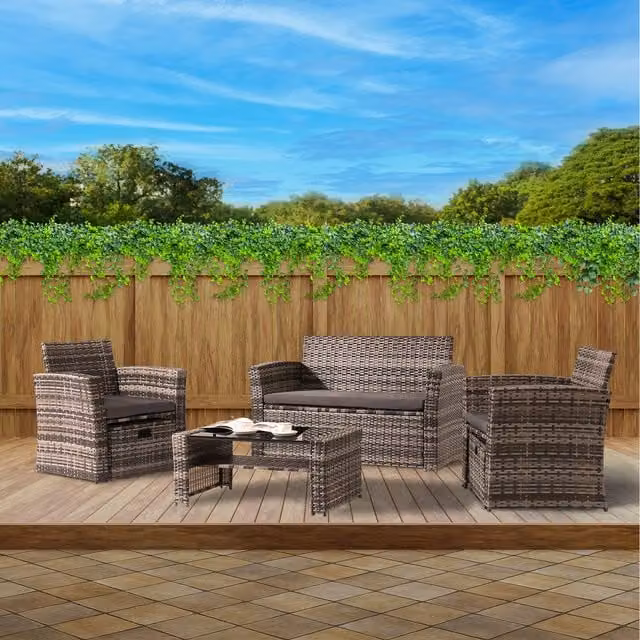 AREBOS Modern Brown Polyrattan Garden Furniture Set with Glass Table