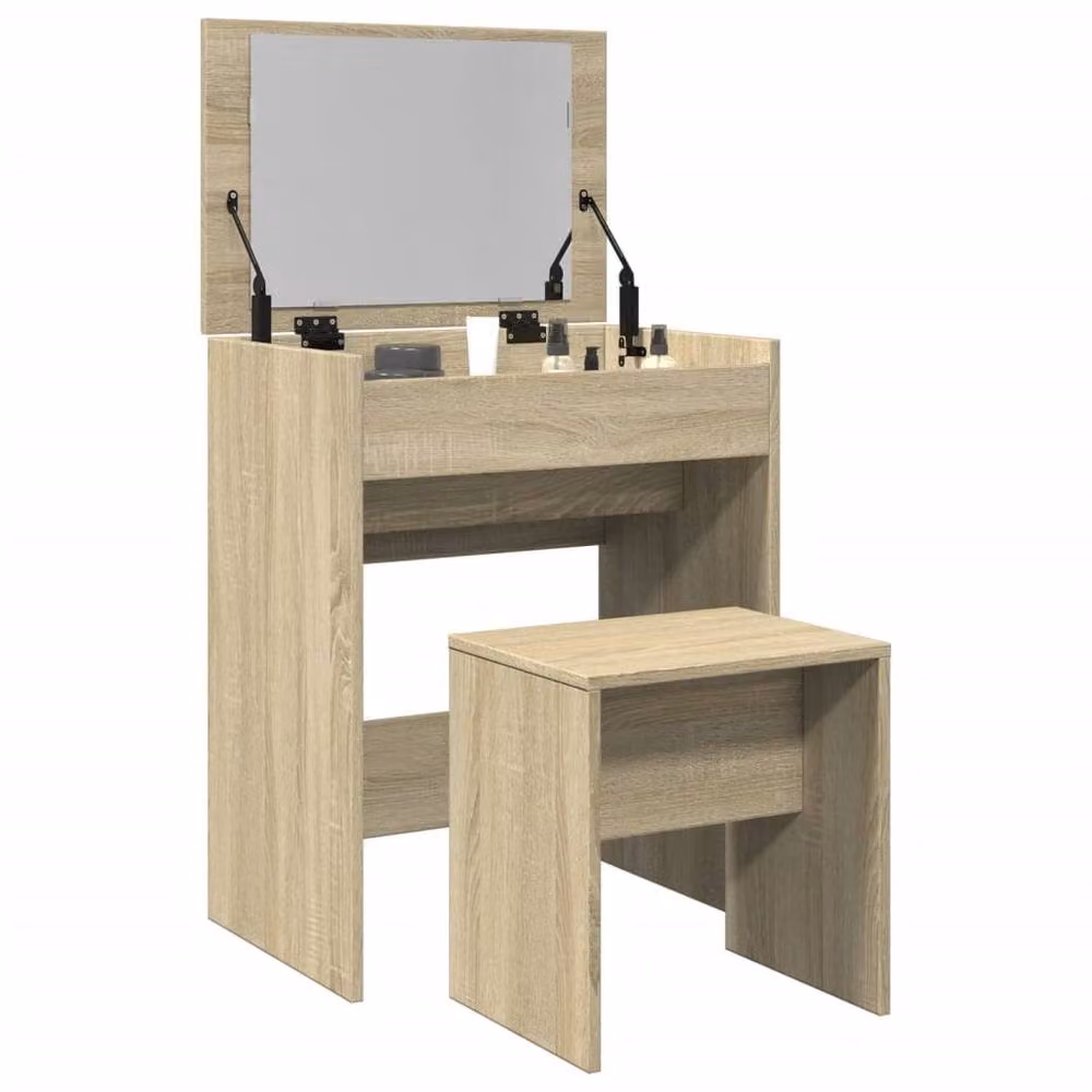 Berkfield Home Dressing Table and Stool in Sonoma Oak, Brown, W/D/H: 60 x 40 x 113.5 cm – 2
