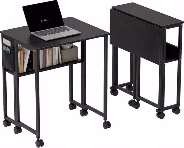 Rolipo Black Drop Leaf Writing Desk with Castors