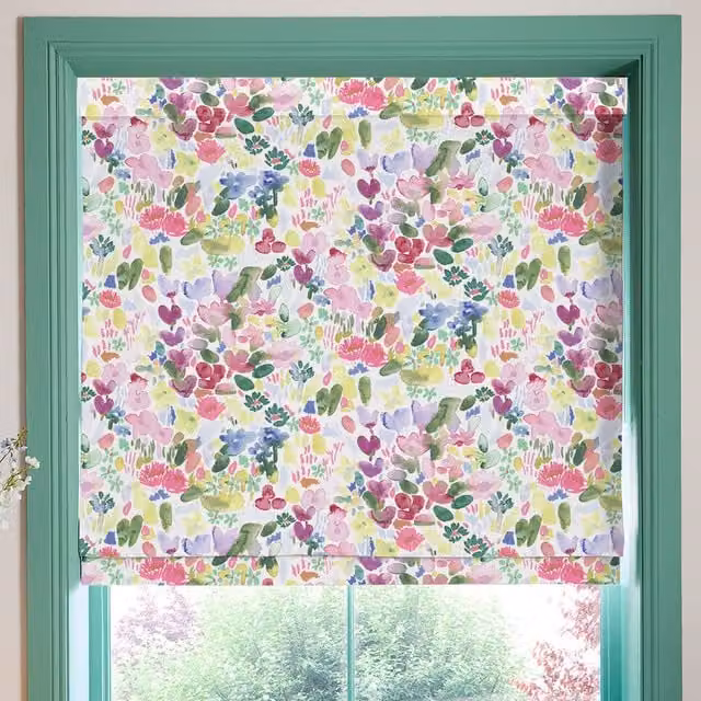 Bluebellgray Flora Made To Measure Blackout Roman Blind in Cerise Floral Pattern