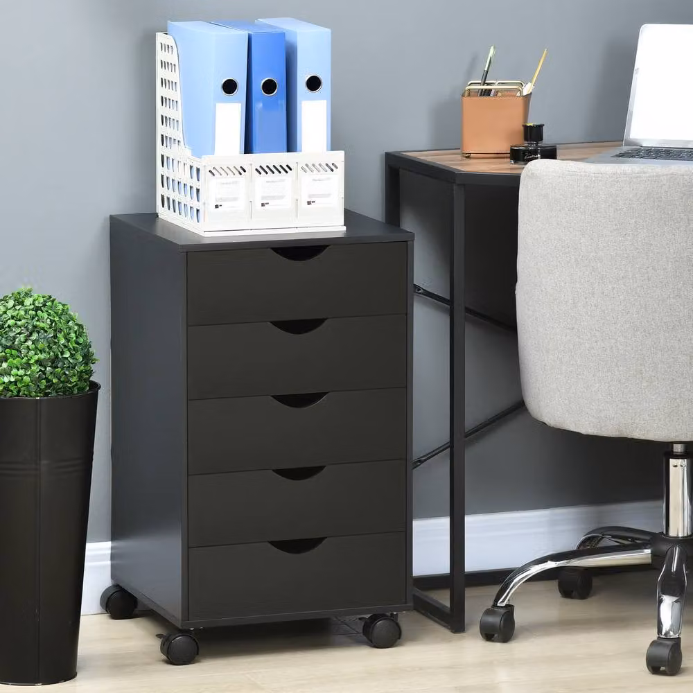 Rolipo 5-Drawer Modern Office Filing Cabinet in Matt Black with Castors – 3