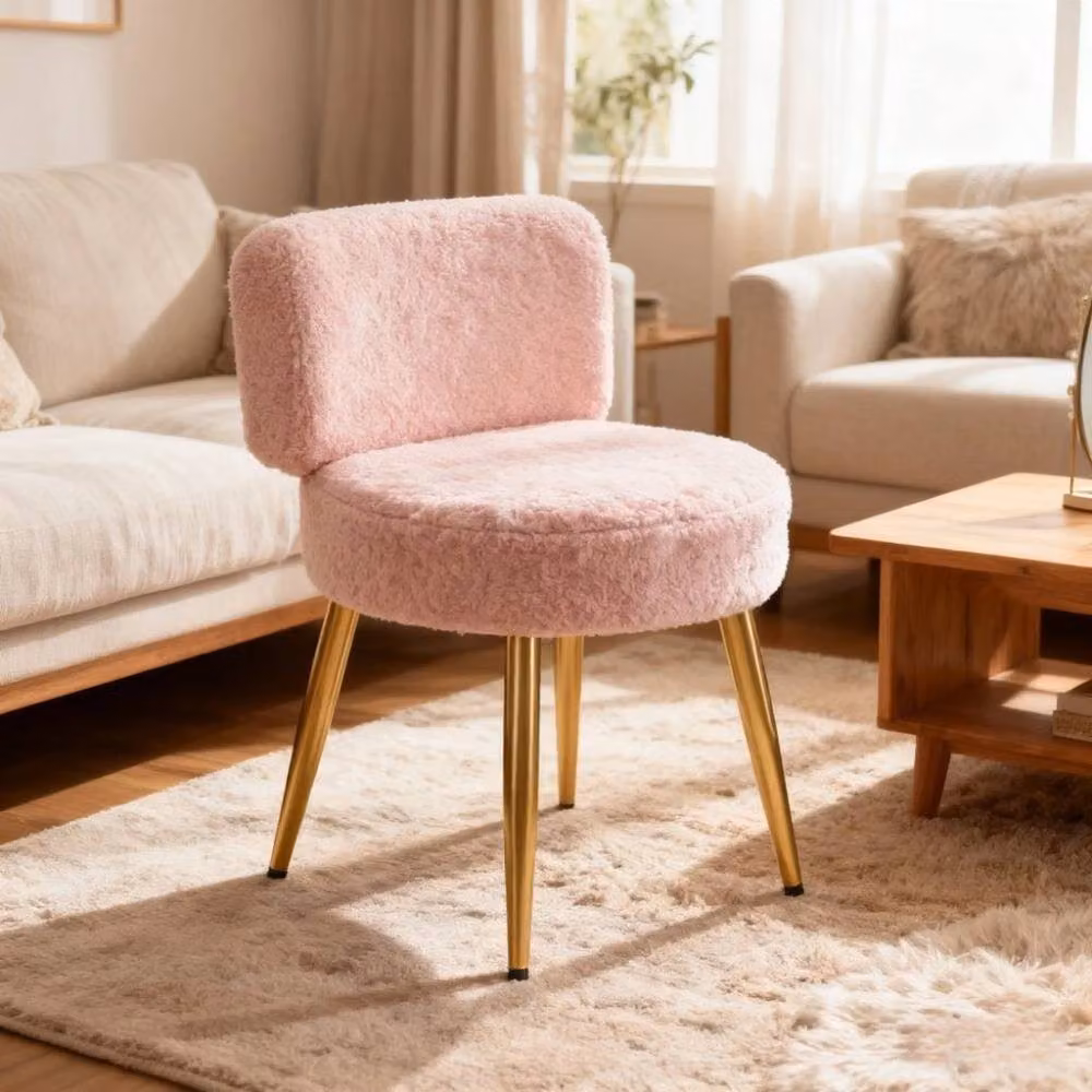 SPETLEK Comfy Teddy Tufted Back Makeup Vanity Stool in Pink – 3