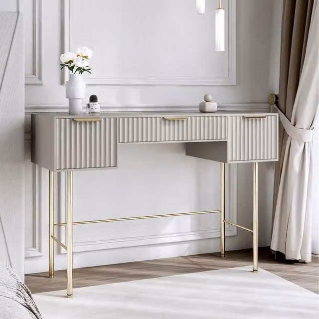 Carme Modern Lacquered Dressing Table in White, Gold and Beige