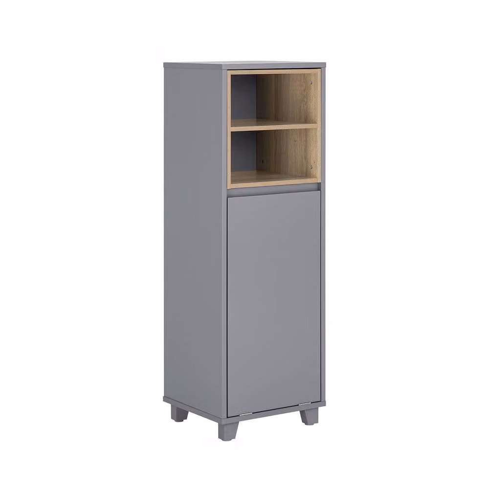 SoBuy Modern Laundry Storage Cabinet with Basket and Open Shelf in Dark Grey, Height: 105 cm – 2