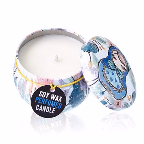Ancient Wisdom Soy Wax Art Tin Candle in Dolly Blue