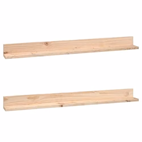 vidaXL Set of 2 Wall-Mounted Straight Shelves in Brown Solid Pine, W: 110 cm, D: 11 cm, H: 9 cm