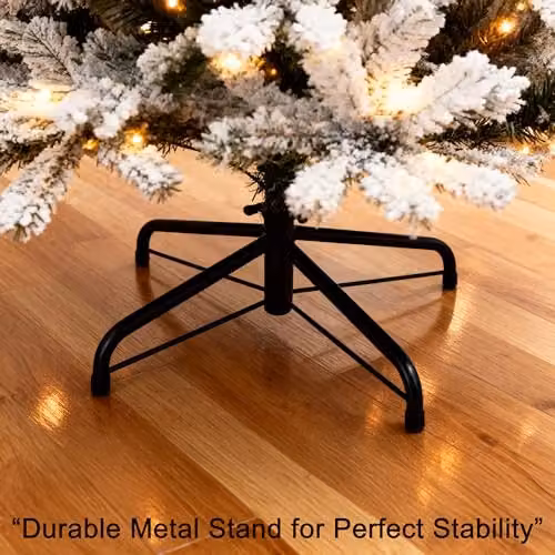 Shatchi 1.8m Pre-Lit Yukon Snow Pine Artificial Christmas Tree in Green and White with 260 Warm White LEDs and Metal Stand, H: 180 cm, W: 100 cm, D: 100 cm – 4