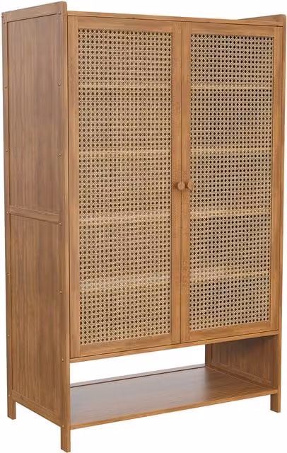 THE HOT SALE Brown Bamboo Shoe Cabinet with Hinged Doors and Ventilation