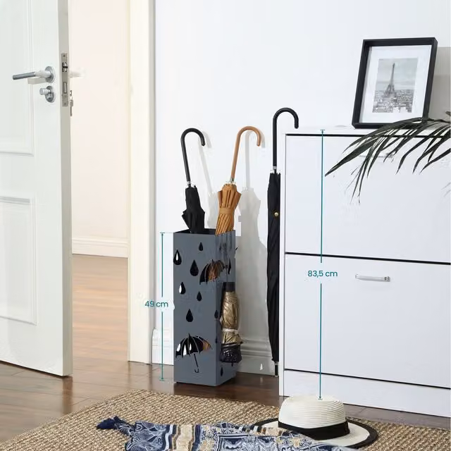 SONGMICS Metal Umbrella Stand with Removable Tray, Grey