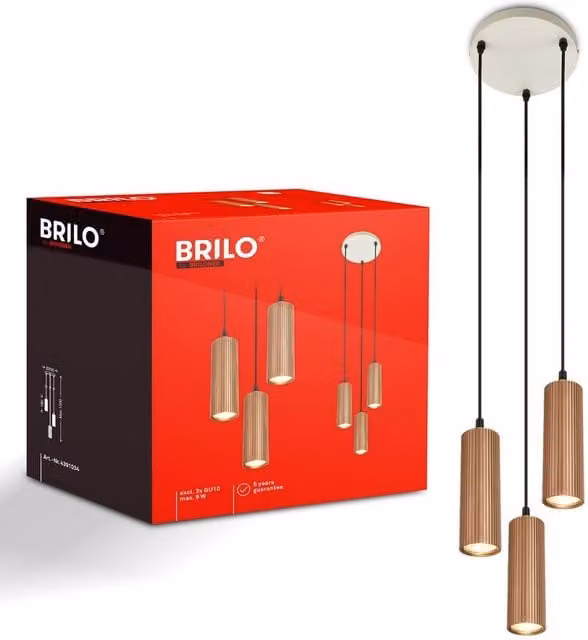 Briloner Coffee Height Adjustable 3-Light Pendant Light for GU10 Bulbs, Brown
