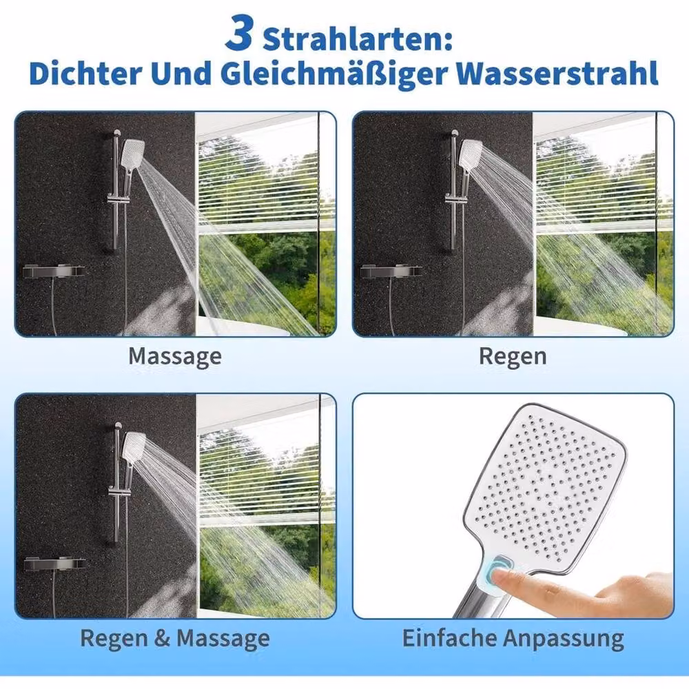 VOGREX Thermostatic Shower Mixer Set with 3 Spray Modes Handheld Shower Head and 150cm Hose in Silver – 2