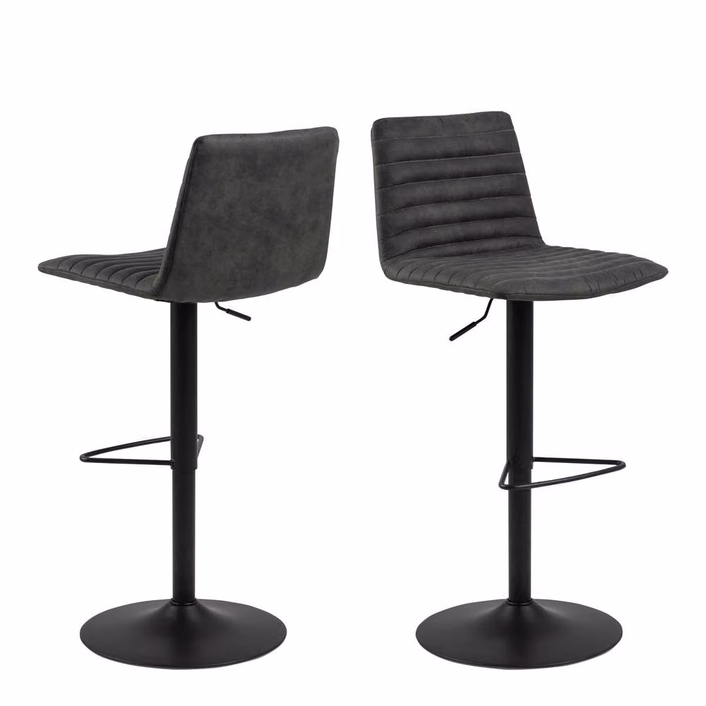 Wyld Haus Aalborg Set of 2 Grey Fabric Upholstered Swivel Bar Stools with Gas Lift – 2