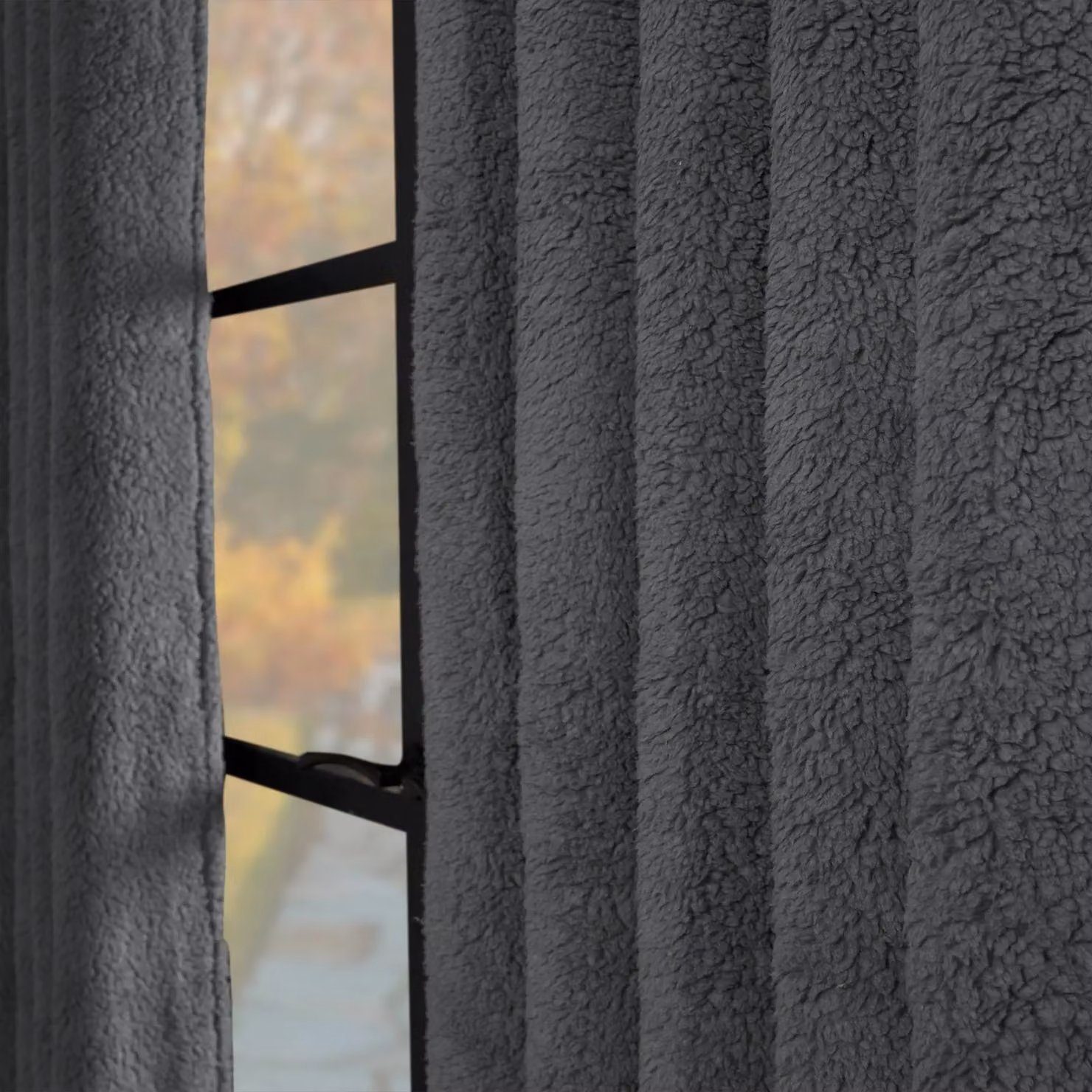 OHS Grey Teddy Fleece Thermal Eyelet Curtains, Pair, Width: 168 cm, Drop: 183 cm – 2