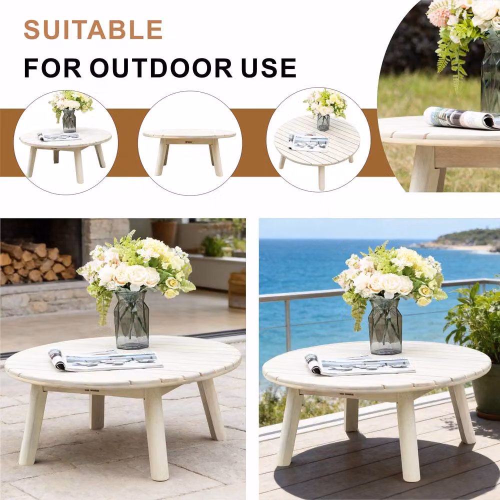Direct Wicker Acacia Wood Coffee Table in Cream and Beige – 3