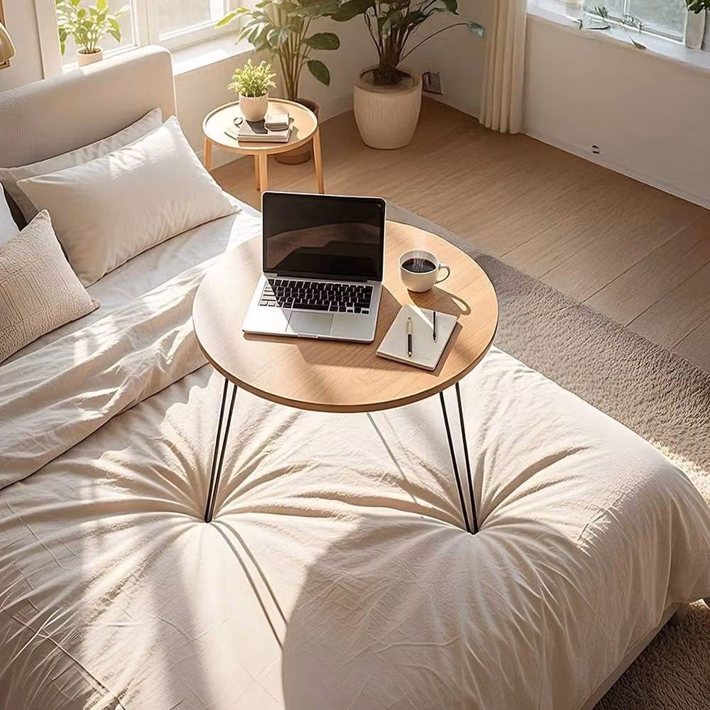 FORGEVIO Brown Folding Wood and Metal Small Table for Bed, Sofa or Laptop Use – 3
