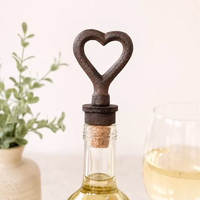Marco Paul Cast Iron Heart Shaped Wine Bottle Stopper in Black