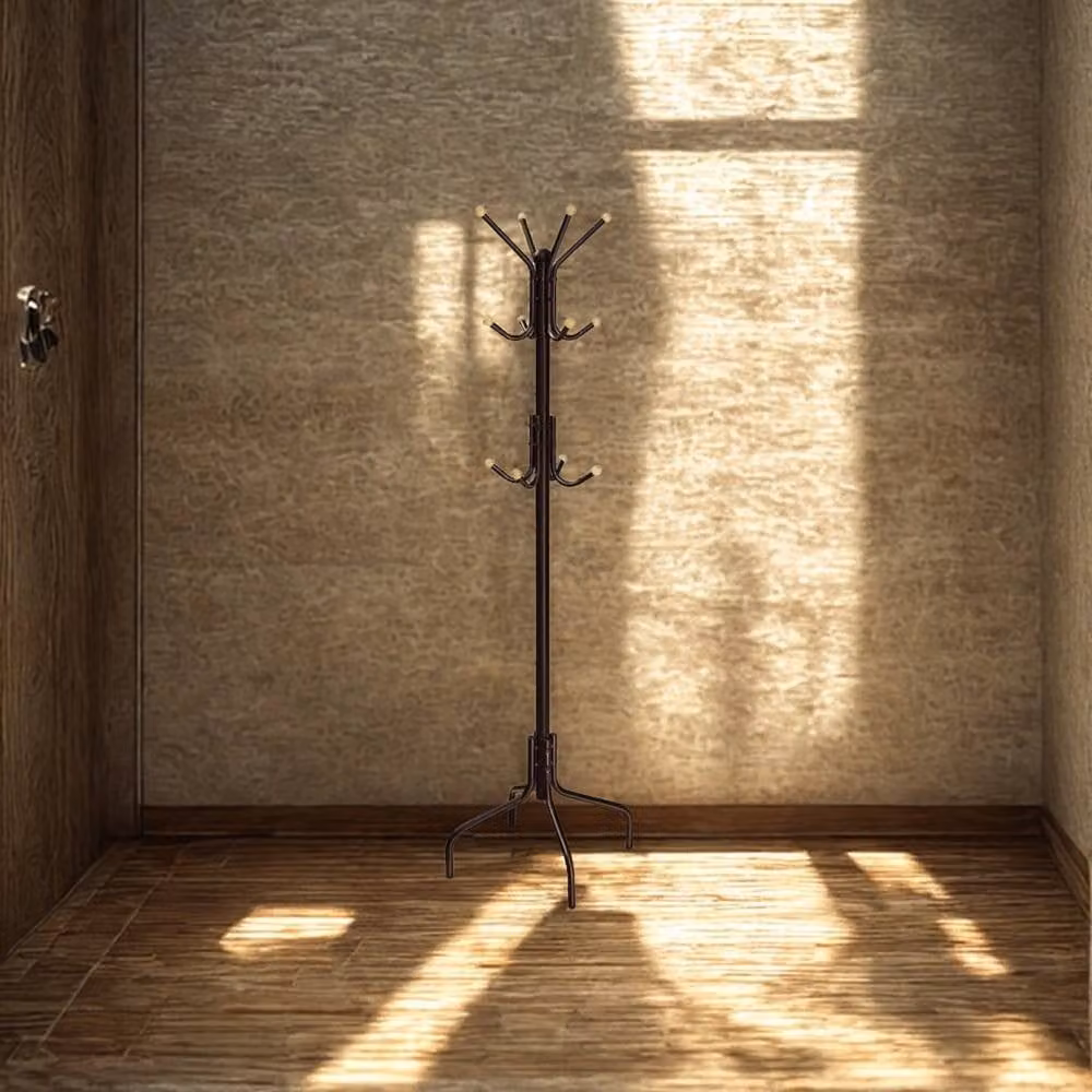 Pirlo Plush Metal Hallway Coat Rack Stand with 12 Hooks, Brown, H 180 x W 55 x D 60 cm – 4