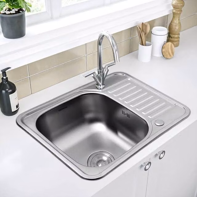 FLAVORA Stainless Steel Small Square Single Bowl Undermount Kitchen Sink in Silver, W: 100 cm, D: 52 cm