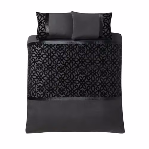 Catherine Lansfield Lattice Cut Velvet Double Duvet Cover Set with Pillowcases, Black, W/D/H: 200 x 200 cm, Pillowcases: 50 x 75 cm – 3
