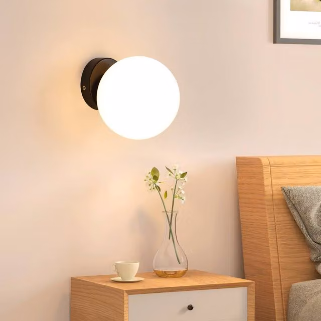 Pheashine Black Round Glass Ball Wall Sconce with E27 Holder