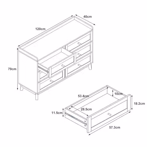 Melody Maison Oswin Large 6 Drawer Chest of Drawers in Cream and Wood, W/D/H: 120 x 40 x 79 cm – 2