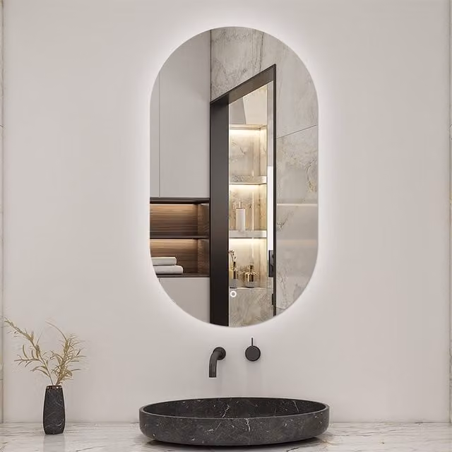 AicaBathroom Backlit Oval LED Wall Mounted Bathroom Mirror in White, 45 cm