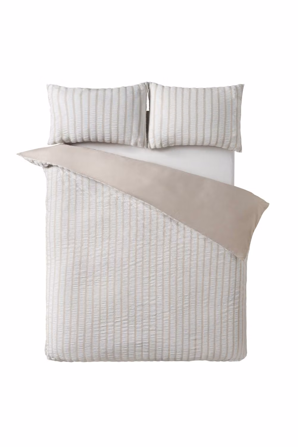 Catherine Lansfield So Soft Seersucker Stripe Duvet Cover Set in Beige, W: 140 cm x L: 200 cm – 2