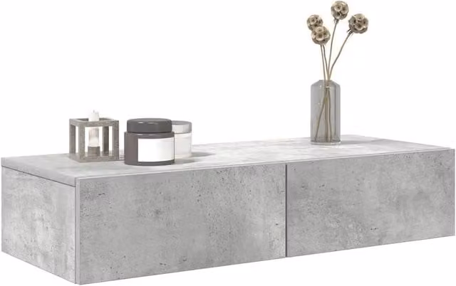 Berkfield Home Wall Mounted Shelf with Drawers in Concrete Grey, W: 80 cm, D: 33 cm, H: 17 cm