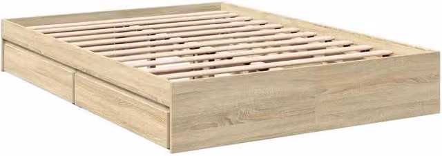 Berkfield Home Modern Bed Frame with Drawers in Sonoma Oak and Beige, W/D/H: 120 x 200 cm