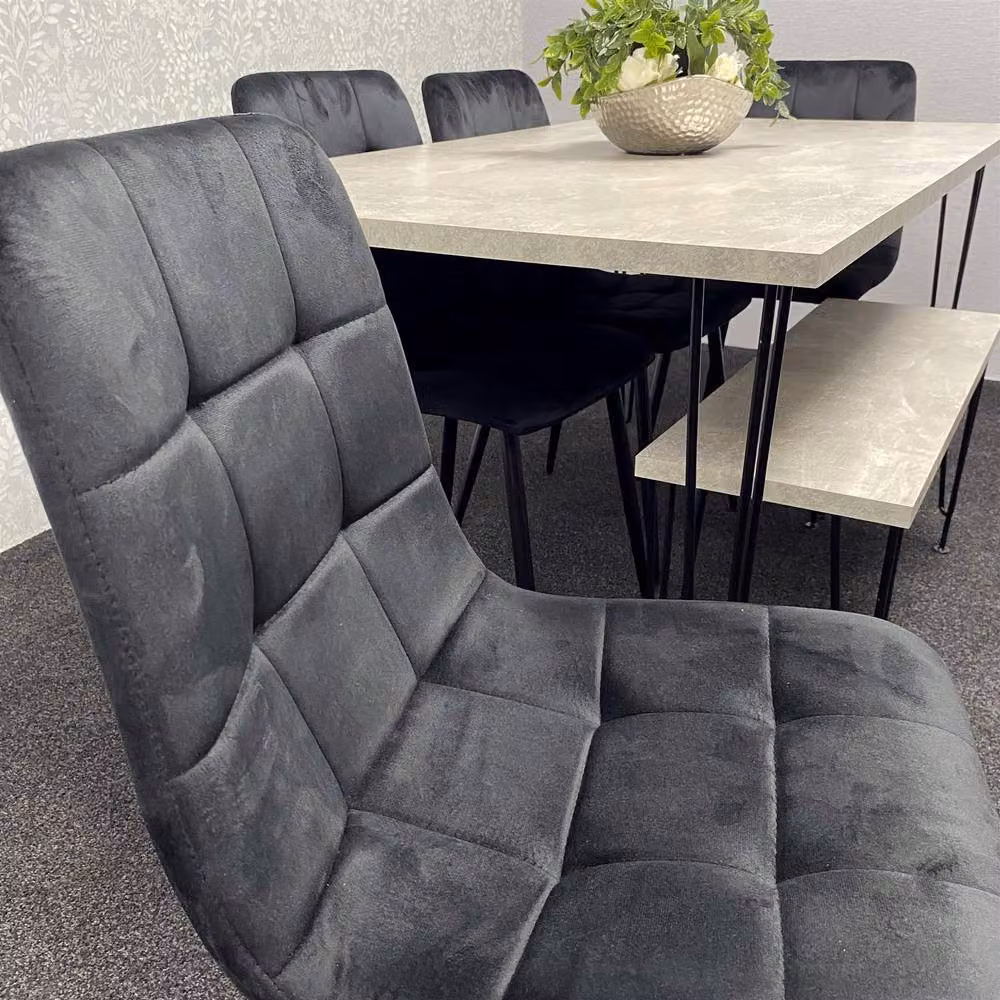 Kosy Koala Modern Dining Set in Brown with 4 Black Chairs and 1 Bench – 4
