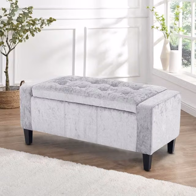 Home Republic Silver Crushed Velvet Ottoman Storage Bench