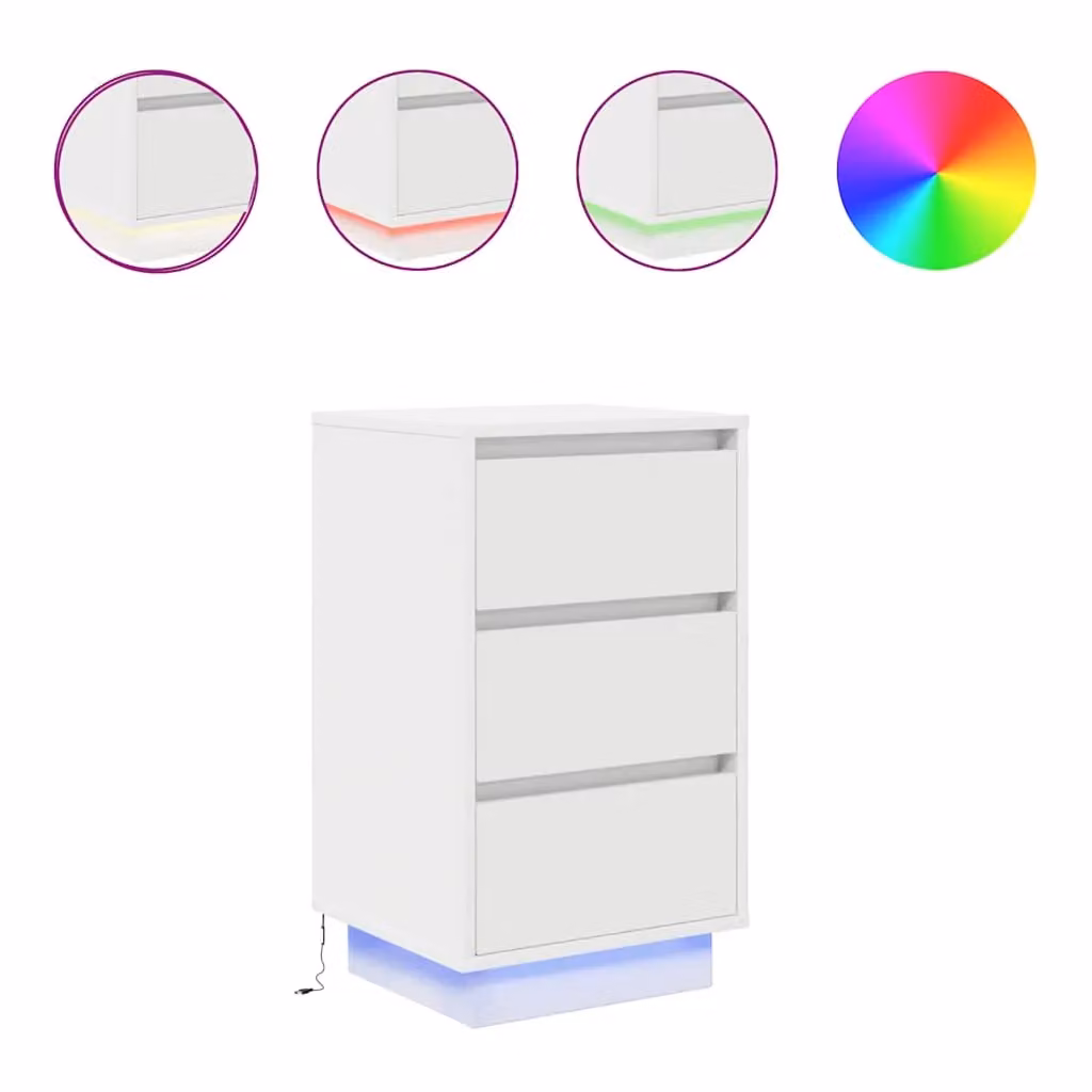 Berkfield Home White Bedside Cabinet with Integrated LED Lights, W/D/H: 38 x 34 x 65 cm – 2