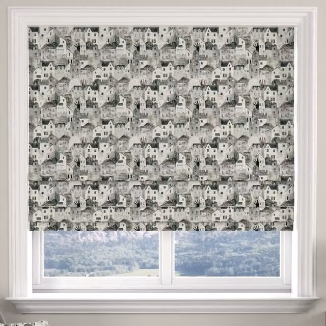 ANTE DECOR Abode Made to Measure Blackout Roman Blind in Grey Graphic Nature Textile