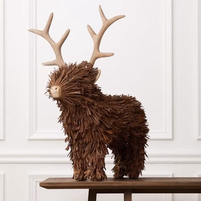Voyage Maison Stirling Standing Stag Rustic Wood Sculpture in Brown – 1