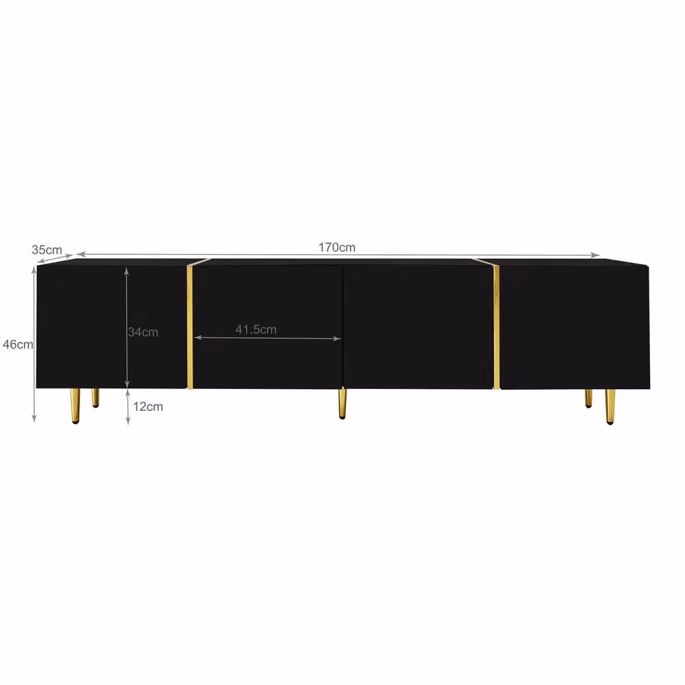BTM Modern High Gloss Four Door TV Cabinet in Black and Gold – 4