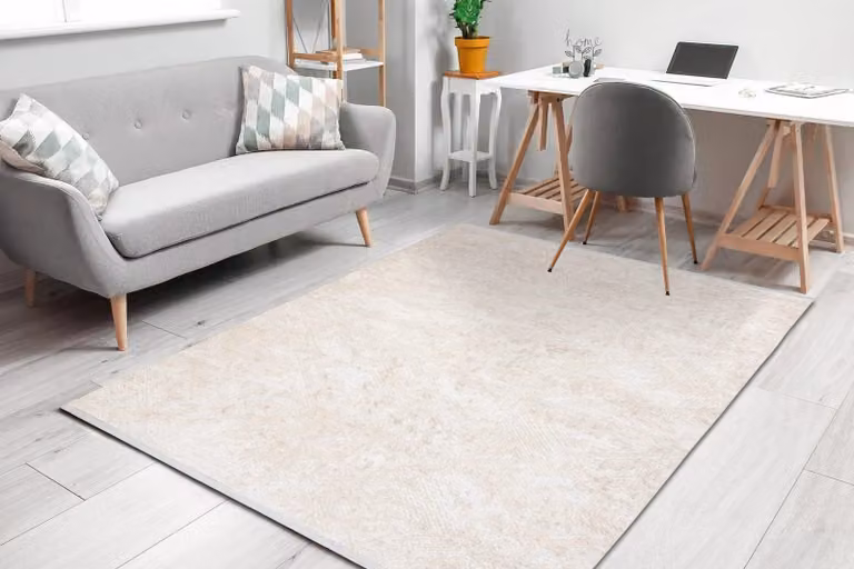 RugsX Duke Abstract Rectangular Rug in Yellow and Beige with Fringes, W: 80 cm, L: 150 cm