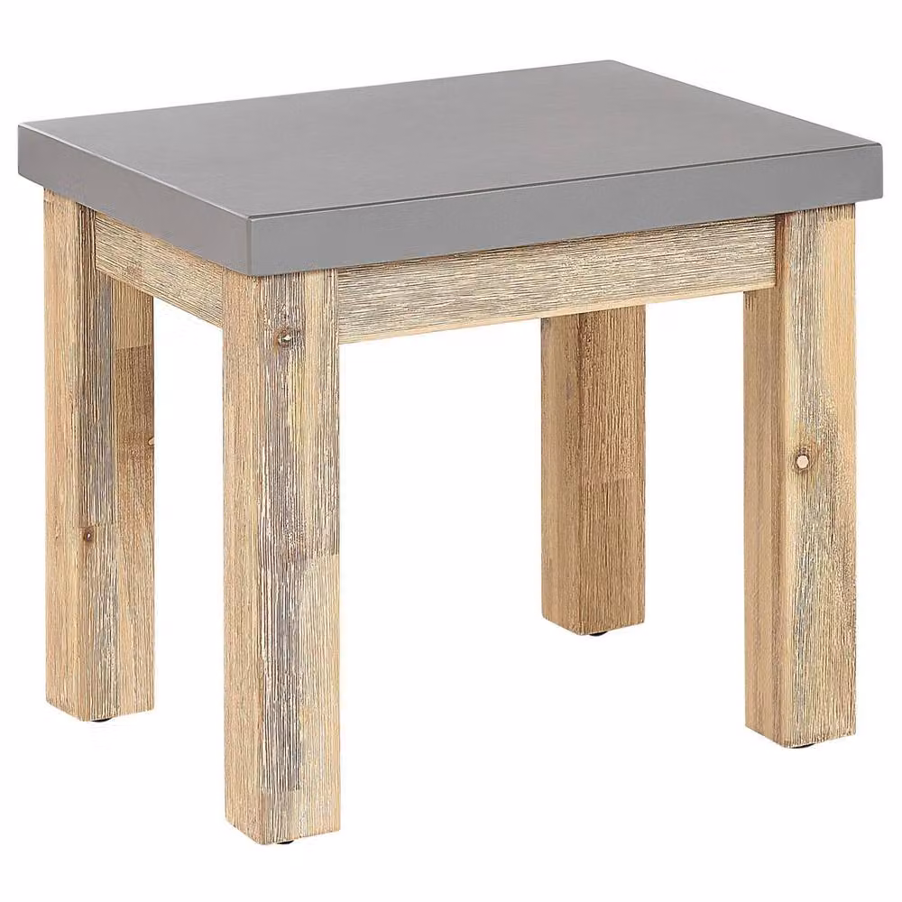 Wyld and Coco Grey Fibre Cement Outdoor Garden Stool with Acacia Wood Base, H 50 cm x W 40 cm x D 45 cm – 2