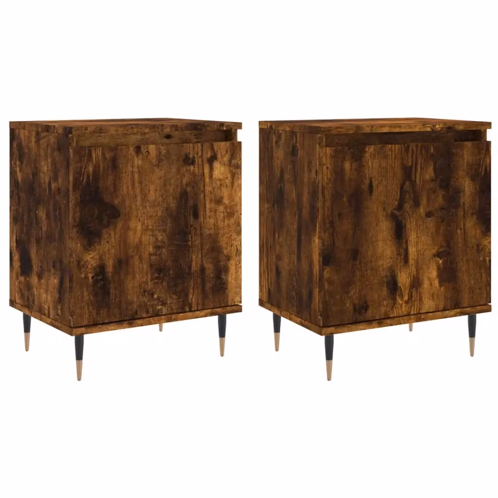 Berkfield Home Set of 2 Smoked Oak Bedside Cabinets in Brown, W/D/H: 40 x 30 x 50 cm – 1