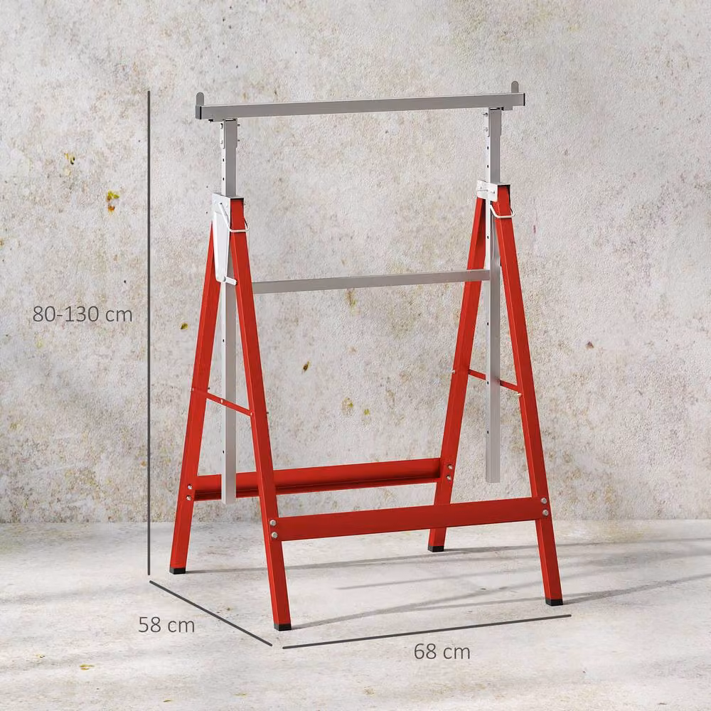 HOMCOM Set of 2 Red Steel Telescopic and Foldable Saw Horses – 3
