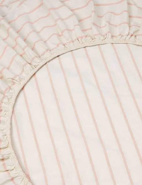 Piglet In Bed Pure Cotton Striped Fitted Sheet Pink Mix W/D/H: 200 x 200 x 40 cm