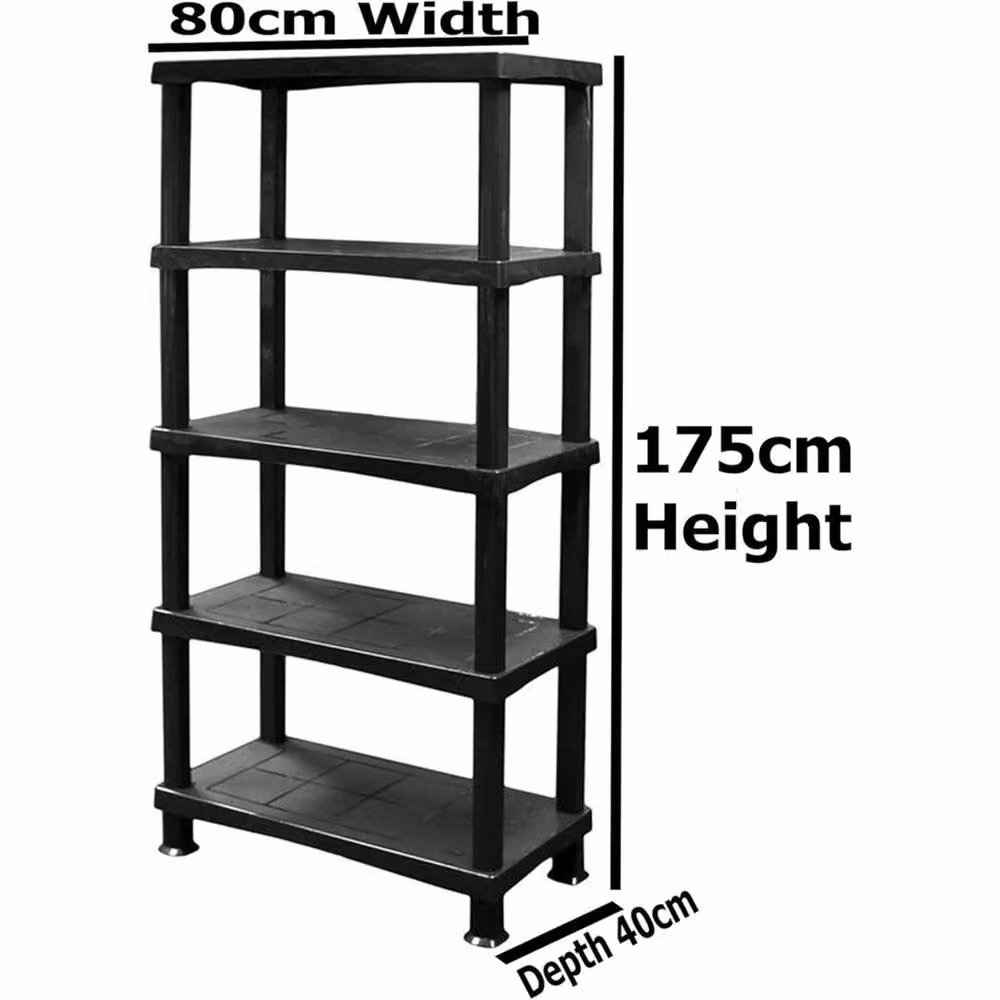 Nordara 5 Tier Plastic Shelving Unit Storage Organiser in Black – 2